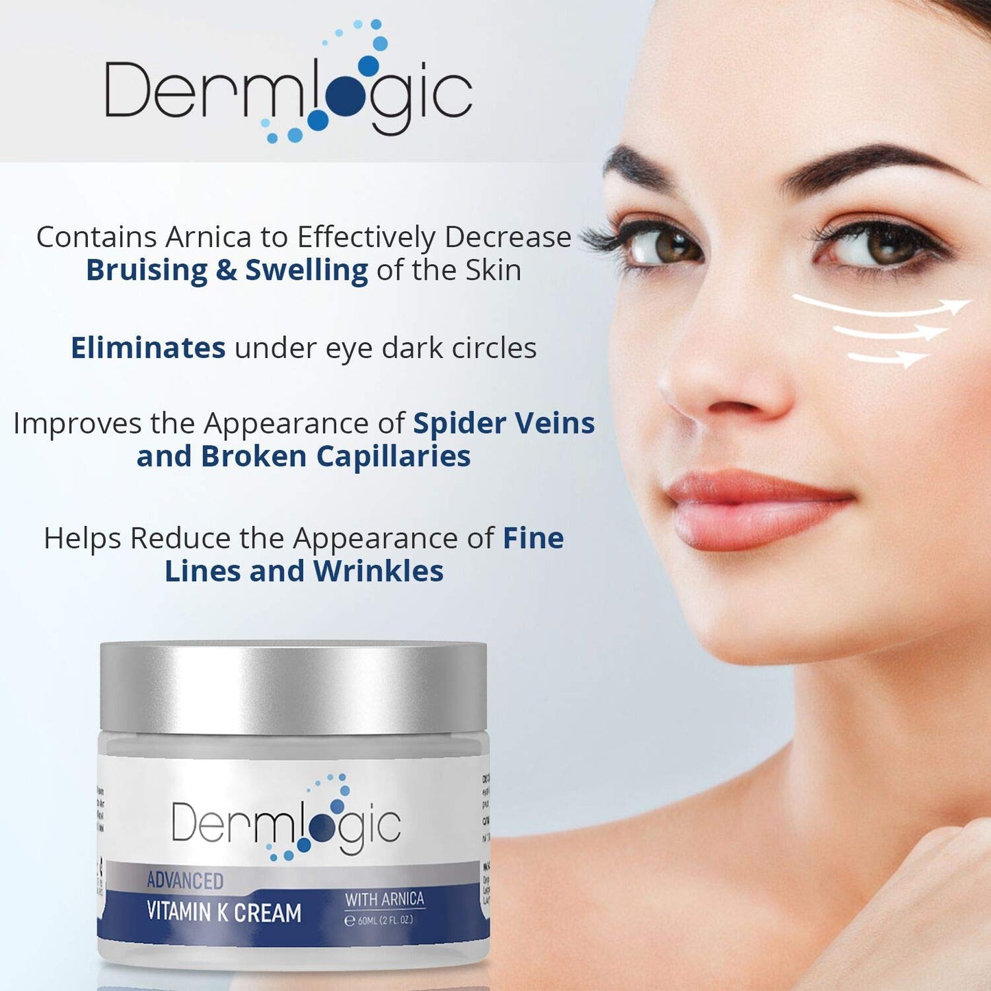 Vitamin K Cream- Moisturizing Bruise Healing Formula. Dark Spot Corrector for Bruising, Spider Veins & Broken Capillaries. Reduces Under Eye Dark Beauty & Personal Care Dermlogic