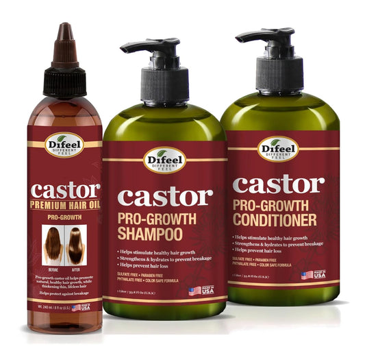 Difeel Pro-Growth Hair Care Set with Castor Oil - 3-PC Style: Shampoo & Conditioner 12oz EACH, & Hair Oil 8oz Beauty & Personal Care Difeel