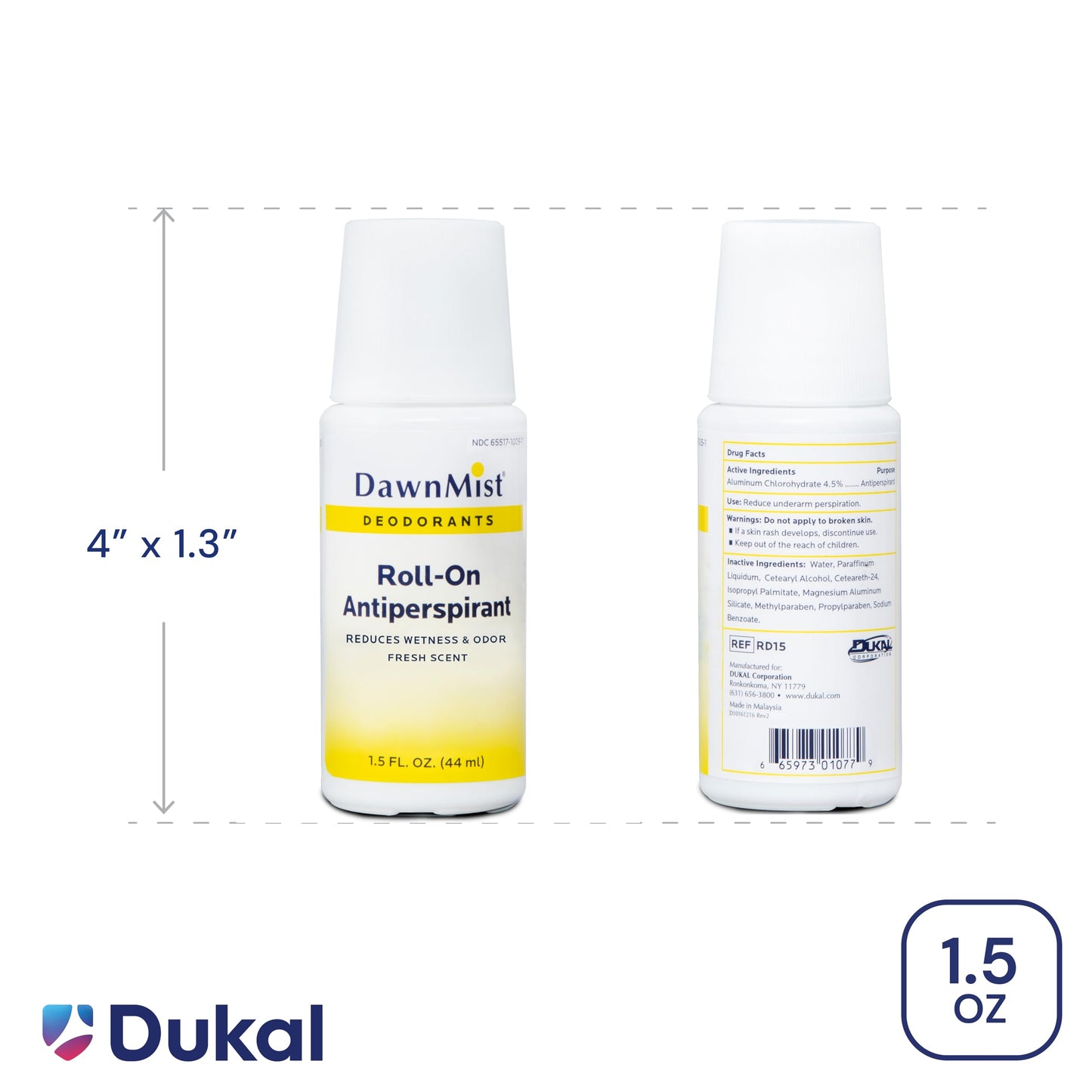 Dukal RD15 Dawn Mist Antiperspirant Deodorant, 1.5 oz, Roll-On, Fresh Scent, Travel Size, Pack of 96 Beauty and Personal Care DawnMist