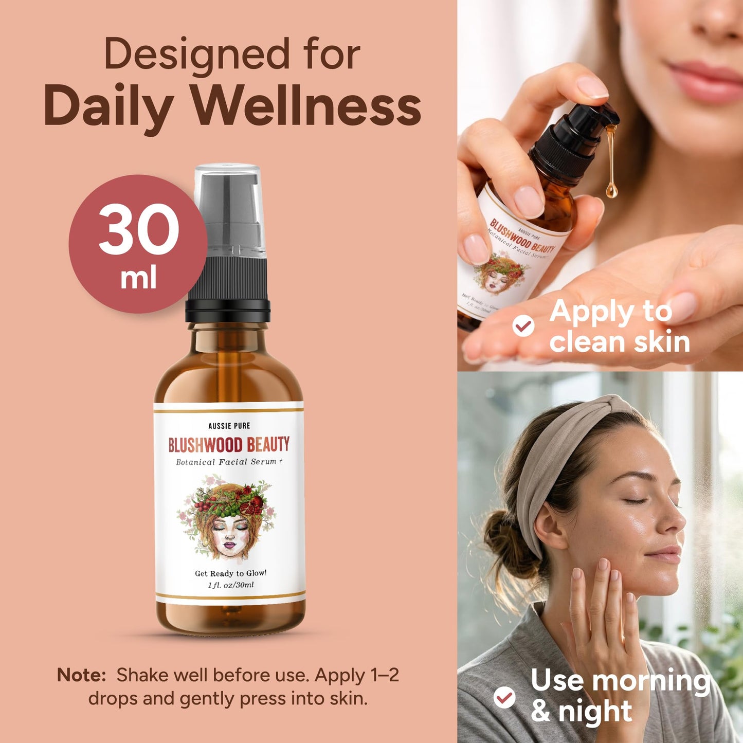 Aussie Pure Blushwood Beauty Botanical Facial Serum, Blushwood Berry (EBC-46) + Kakadu Plum Vitamin C, Antioxidant Hydrating Face Serum for Dewy Glow Beauty & Personal Care Aussie Pure