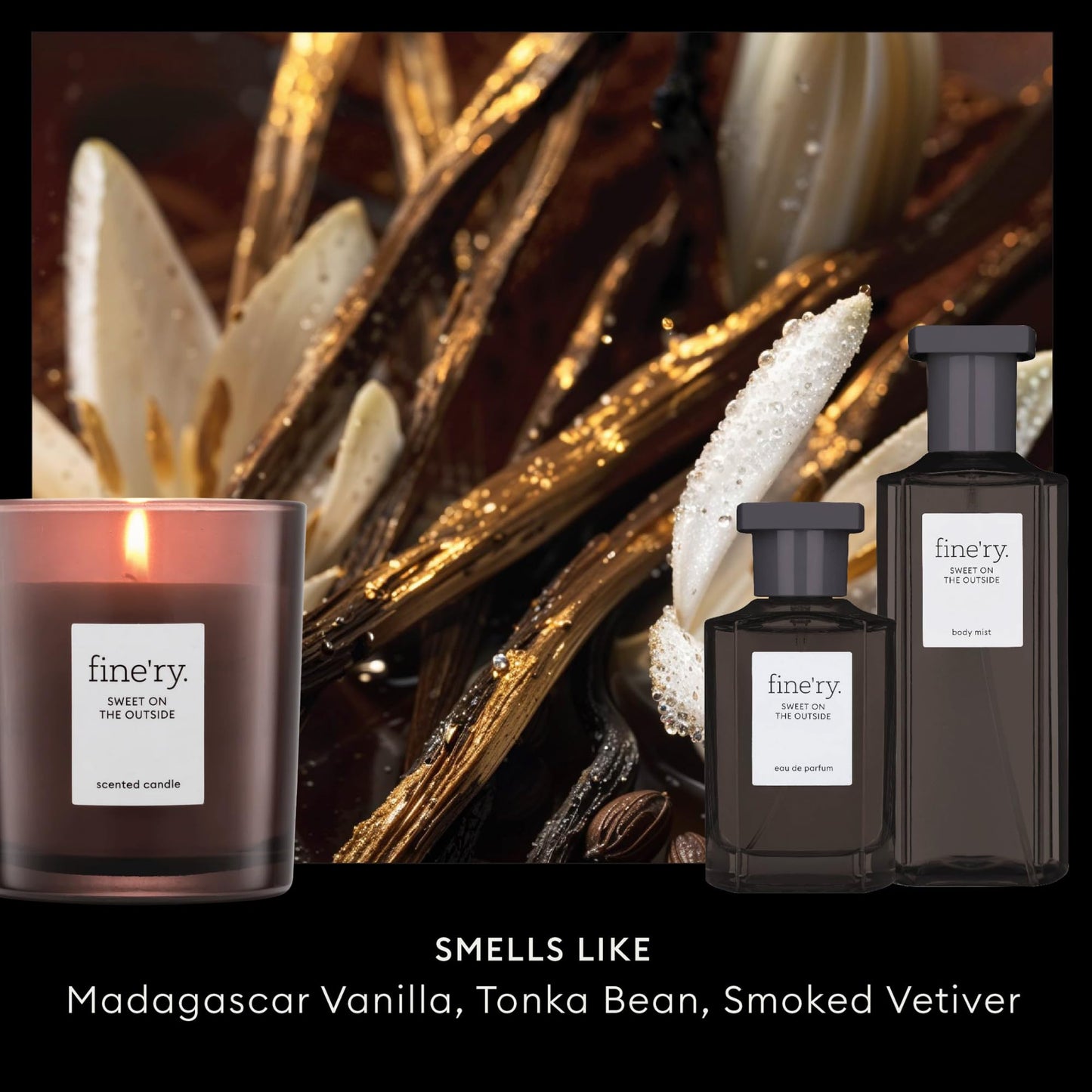 Fine'ry Sweet On The Outside Deluxe Fragrance Gift Set | Eau De Parfum, Candle & Body Mist | Sweet & Sultry Notes Of Vanilla, Cacao Wood & Vetiver | Beauty & Personal Care Fine'ry