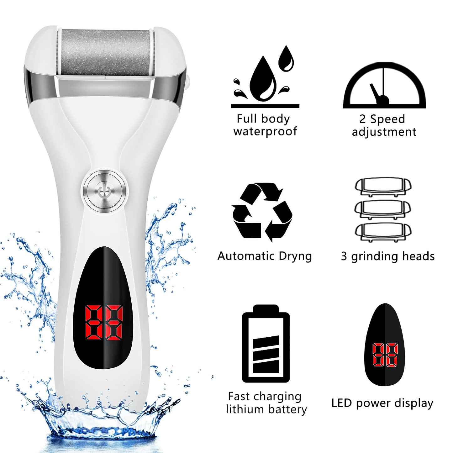 Electric Foot Callus Remover Kit, Elmchee Rechargeable Callous removers 3 Grinding Heads Waterproof Foot Scrubber File, Professional Pedicure Tools Beauty & Personal Care Elmchee