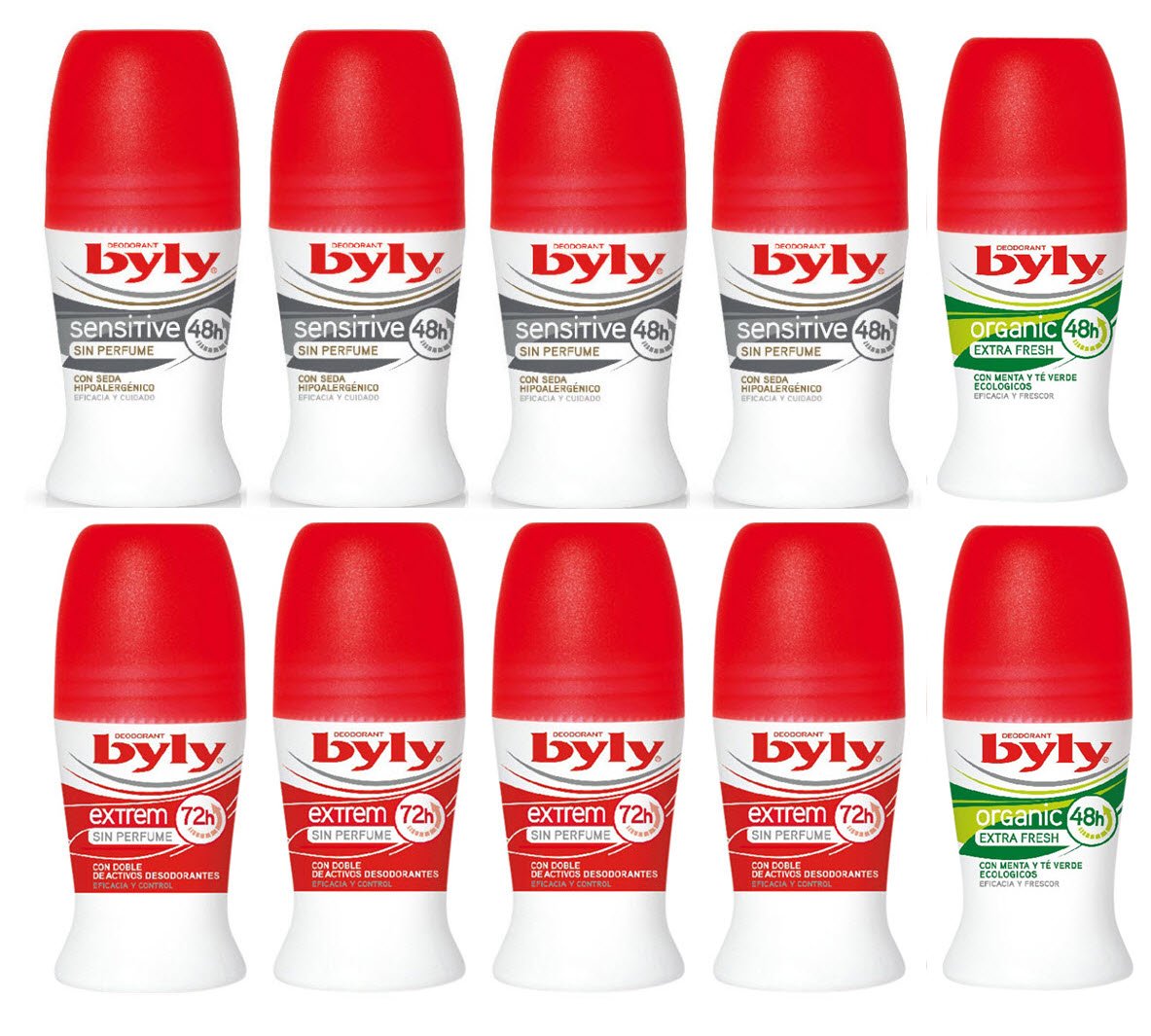 Byly Deo Deodorant Roll-on Mix (Sensitive, Organic & Extrem) 50ml Pack of 10 Beauty and Personal Care BYLY