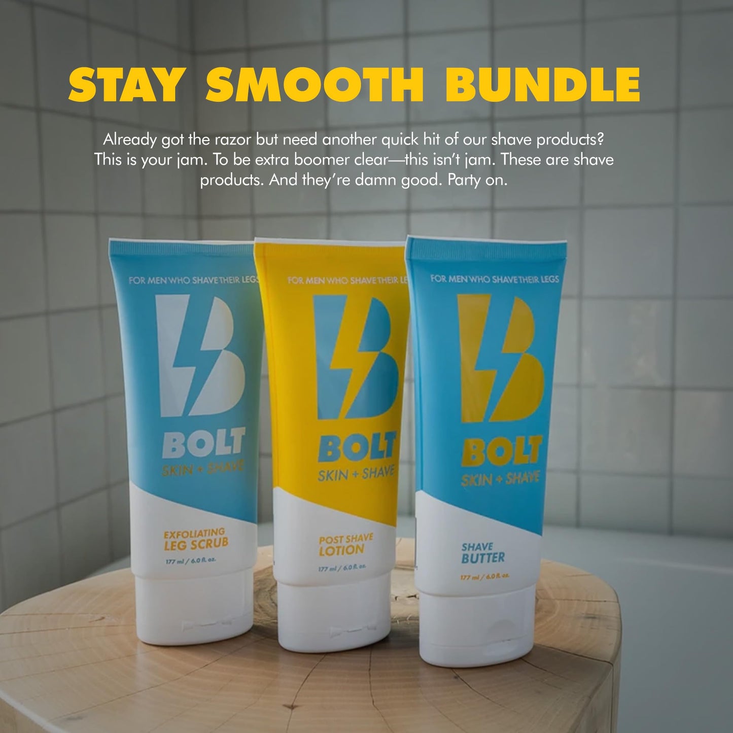 Stay Smooth Bundle for Men - Shaving Care Kit with Exfoliating Leg Scrub, Shave Butter and Post-Shave Lotion - 6 Fl Oz Each Beauty and Personal Care BOLT SKIN + SHAVE