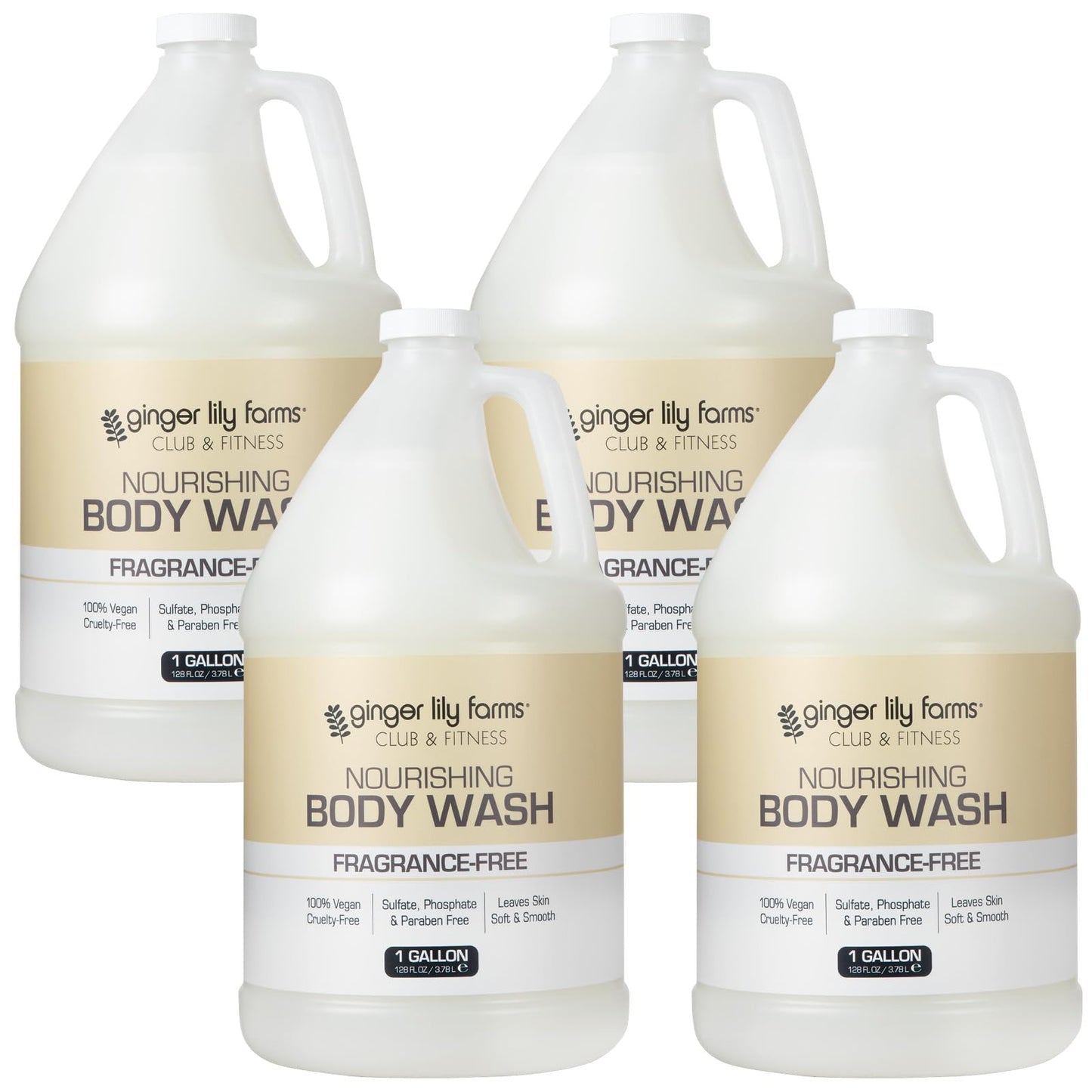 Ginger Lily Farms Club & Fitness Nourishing Body Wash, 100% Vegan & Cruelty-Free, Bath & Shower Gel for Men and Women, Fragrance Free, 1 Gallon (Pack Beauty & Personal Care Ginger Lily Farms