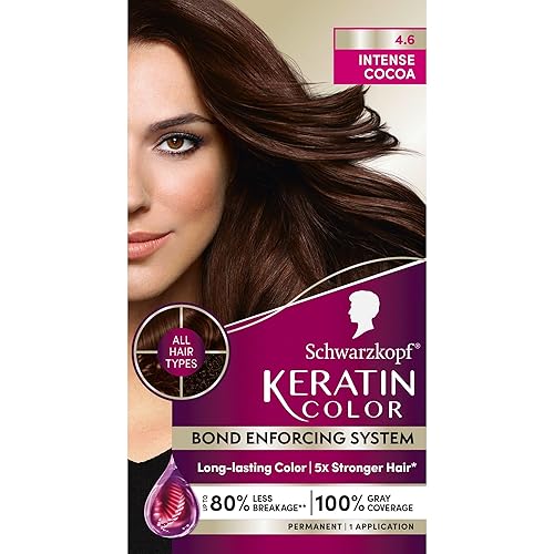 Schwarzkopf Keratin Permanent Hair Dye Cream, 4.6 Intense Cocoa, Professional Quality Color for Up to 100% Gray Coverage, Bond Enforcing System Beauty & Personal Care Schwarzkopf