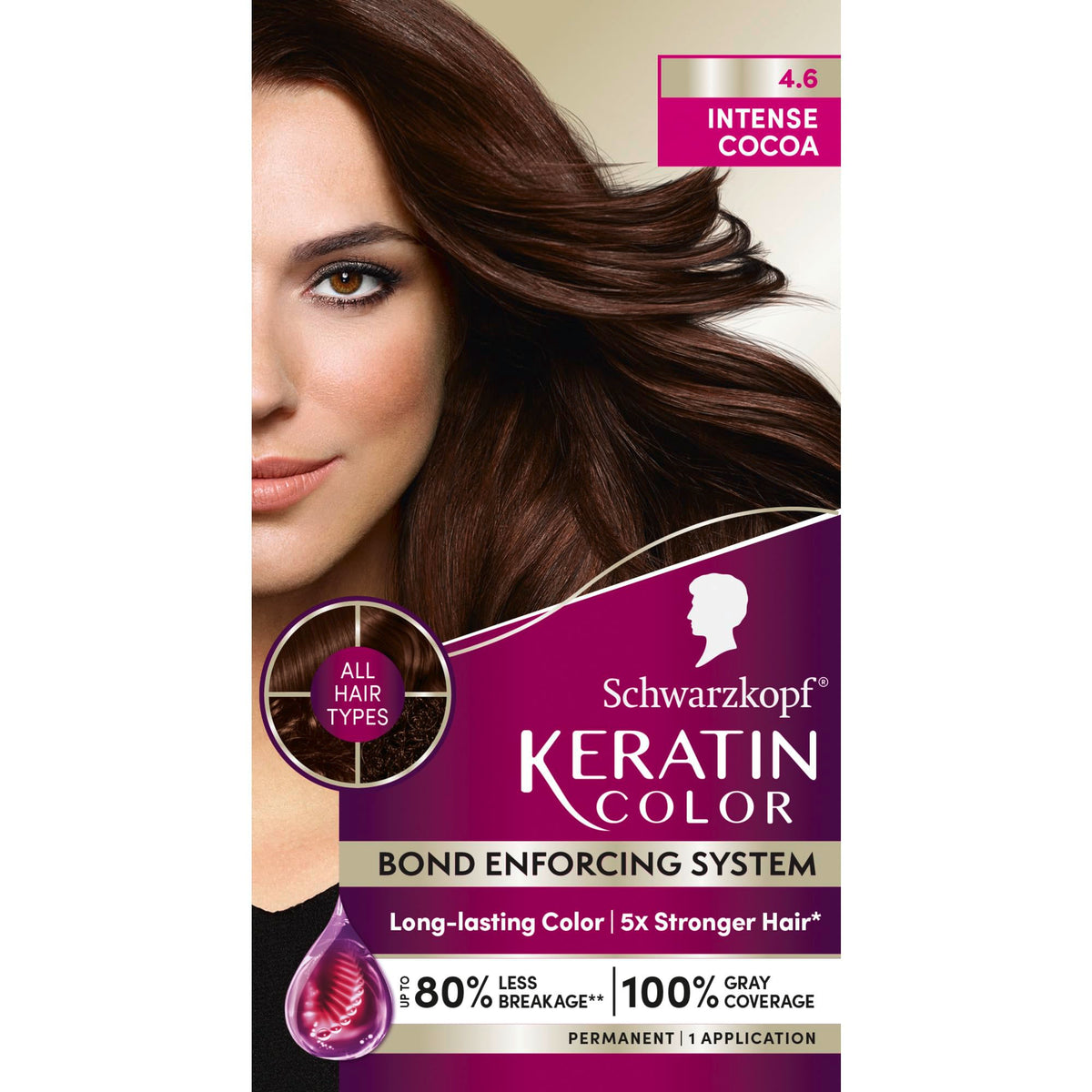 Schwarzkopf Keratin Permanent Hair Dye Cream, 4.6 Intense Cocoa, Professional Quality Color for Up to 100% Gray Coverage, Bond Enforcing System Beauty & Personal Care Schwarzkopf