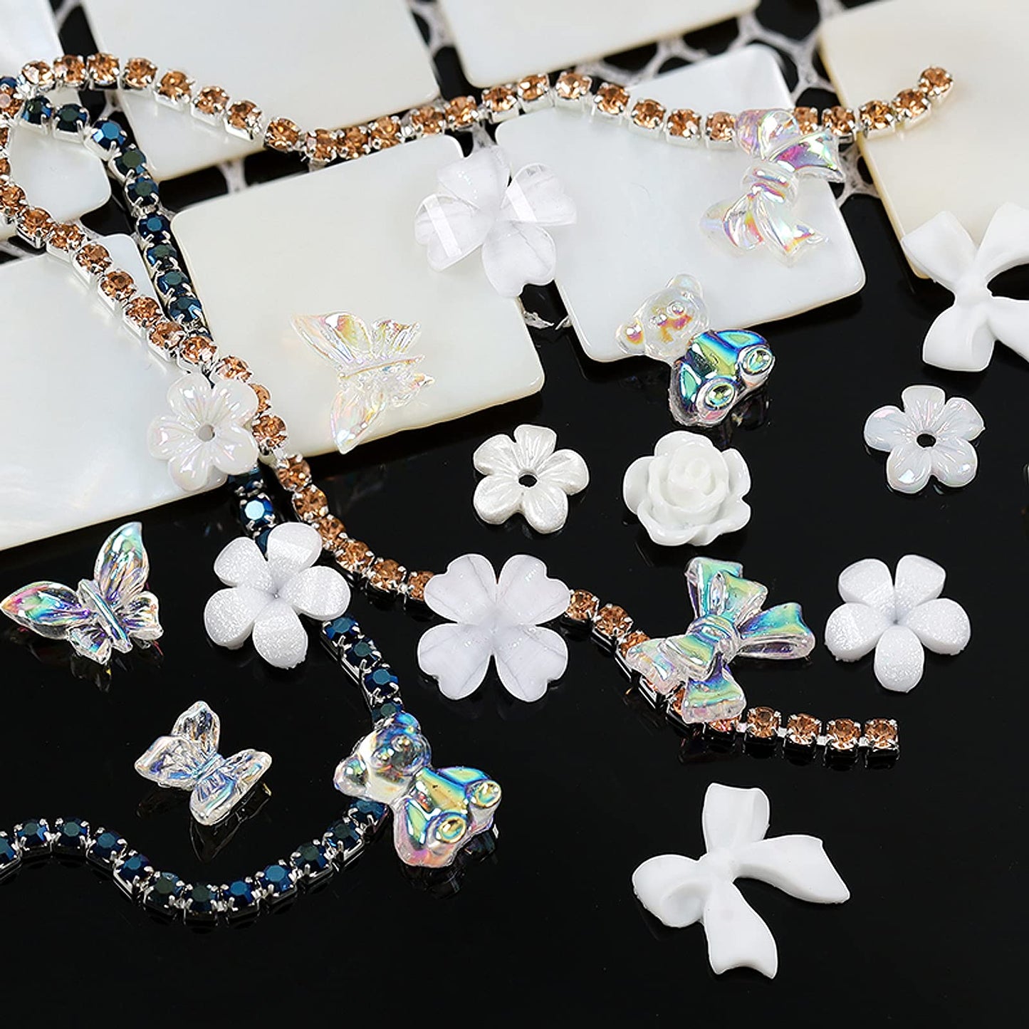 3D Acrylic Butterfly White Flowers Bear Nails Charms Cute Nail Charms Mixed Starry Crystal Nail Rhinestones Multi Sizes Crystal Gems Stones for Nail Beauty & Personal Care CESUSME