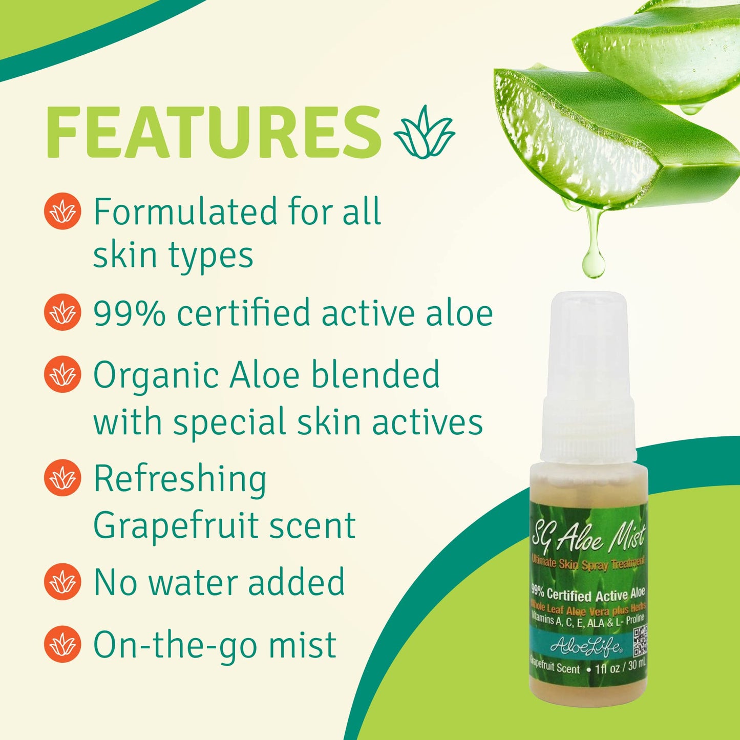Aloe Life SG Aloe Mist Gel - Topical Skin Conditioner, Whole Leaf Aloe Vera Juice Concentrate, Contains Special Skin Actives, Vitamin A, C, & E, Helps Beauty & Personal Care Aloe Life
