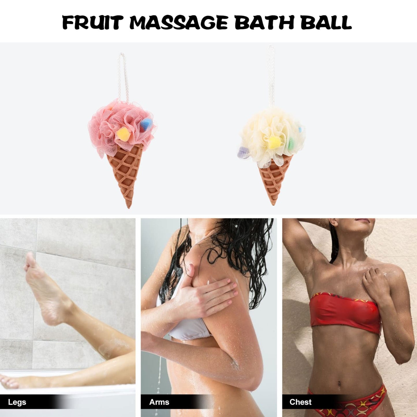 EXCEART 2 Pcs Household Loofah Sponge Ice Cream Shower Balls with Quick-Dry Lanyard Soft Bath Sponges for Gentle Exfoliating and Refreshing Shower Beauty and Personal Care EXCEART
