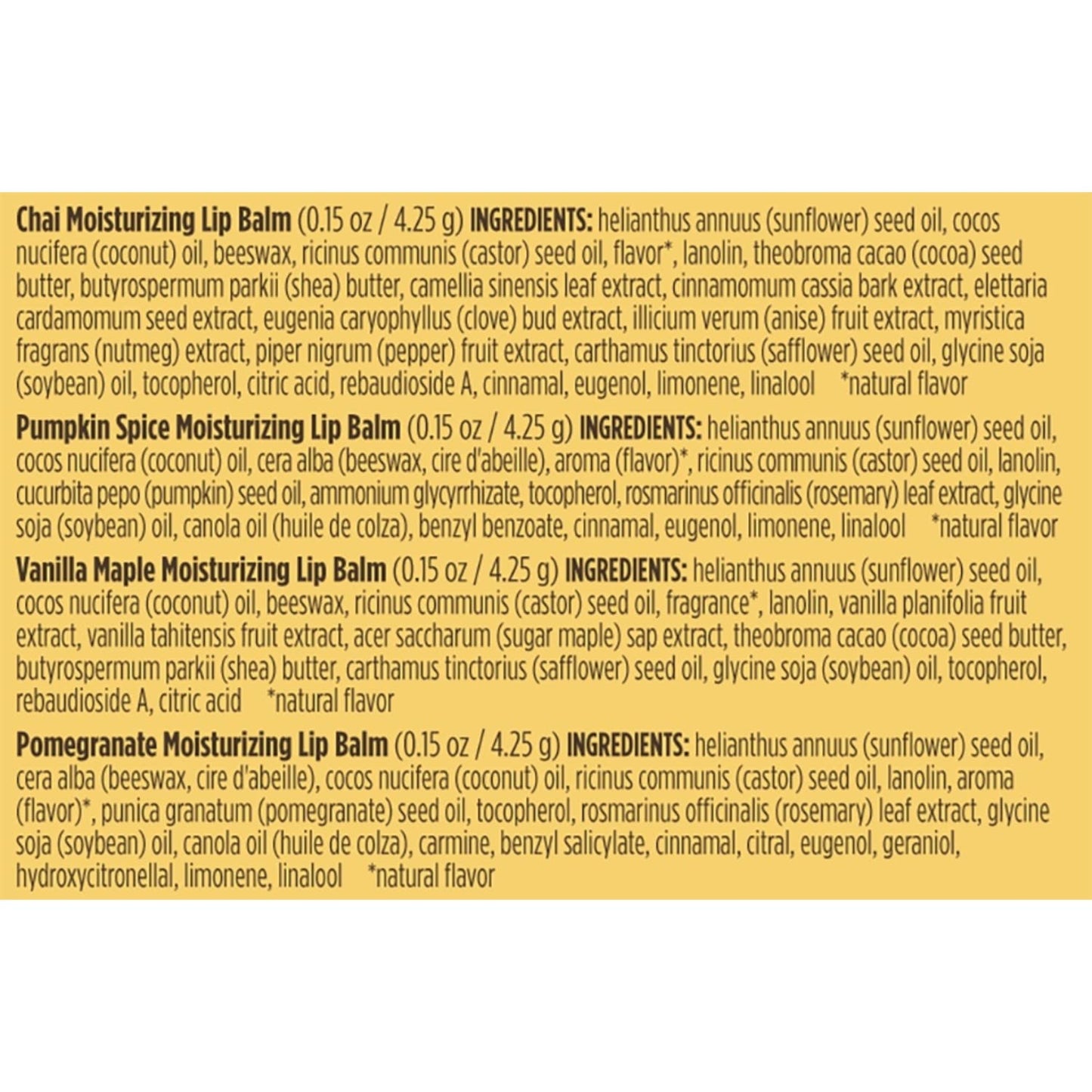 Burts Bees 100% Natural Moisturizing Lip Balm, Winter Variety Pack, Chai Tea, Pumpkin Spice, Vanilla Maple, Pomegranate, 4 Tubes of Lip Balm, 0.15 Beauty & Personal Care Burt's Bees