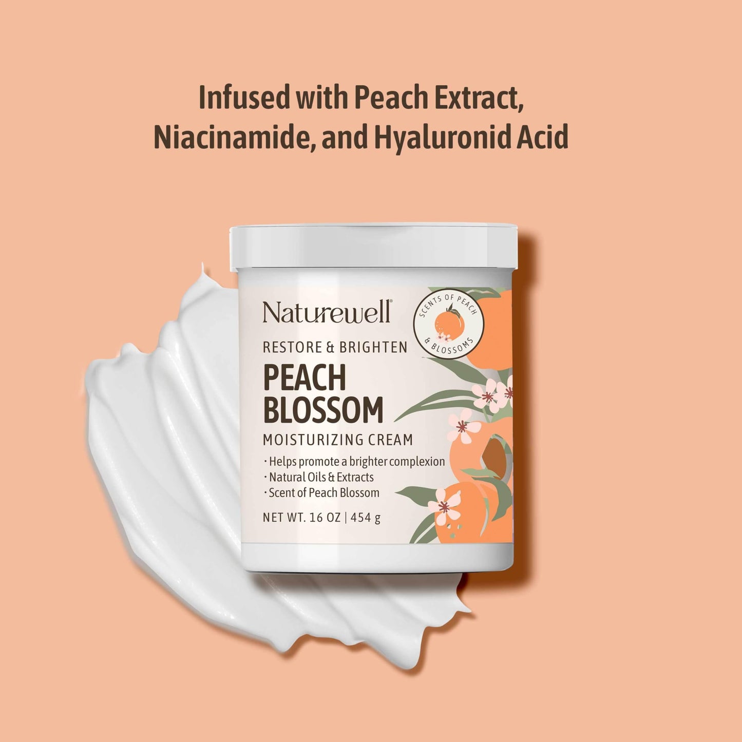 NATURE WELL Peach Blossom Restore & Brighten Moisturizing Cream For Face & Body, Infused With Peach Extract, Niacinamide, & Hyaluronic Acid, Promotes Beauty & Personal Care NATURE WELL