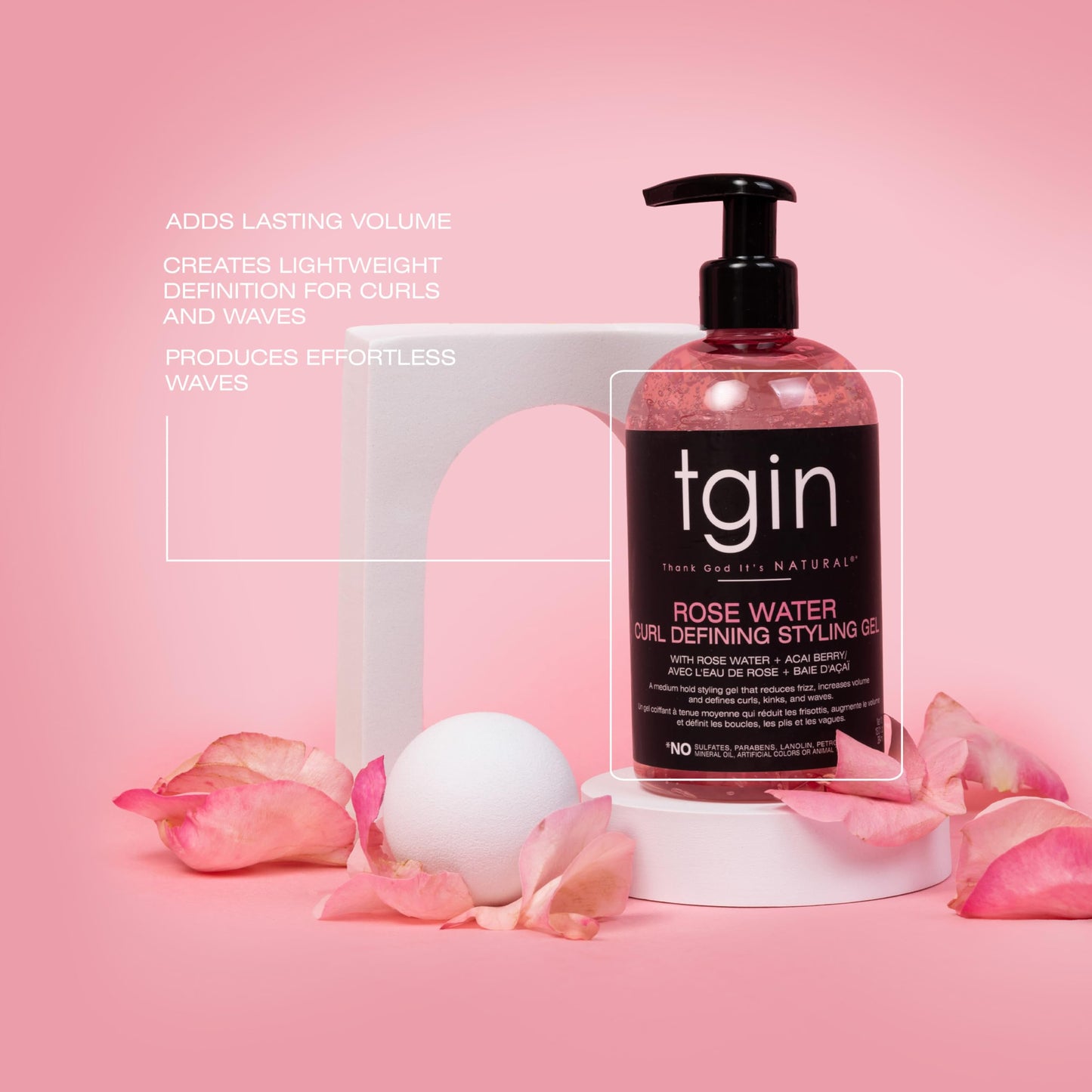 tgin Rose Water Curl Defining Styling Gel - Lightweight Hair Gel for Soft, Defined Curls - Curly Hair Products for Frizz Reduction & Volume Boost - No Beauty & Personal Care Thank God It's Natural