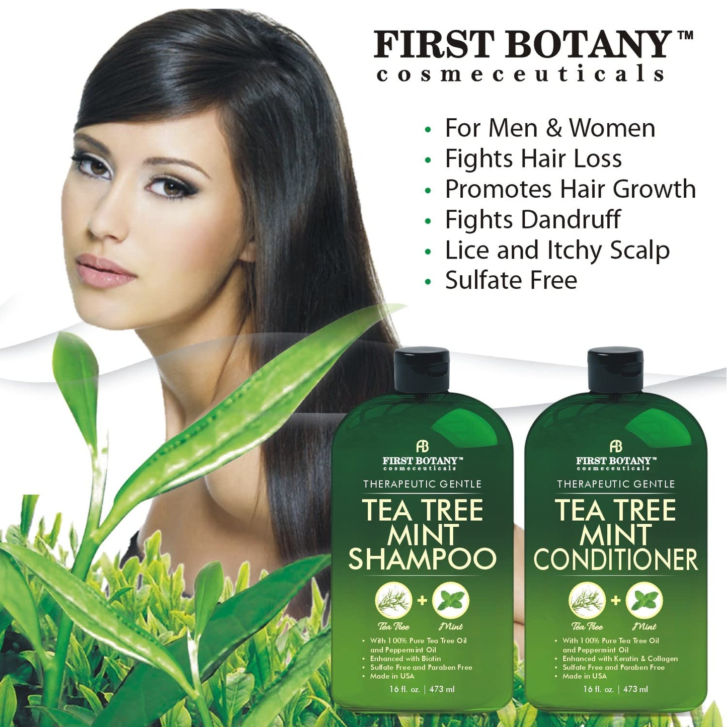 First Botany Tea Tree Mint Shampoo & Conditioner for Men & Women - Pure Tea Tree & Peppermint Oil - Fights Hair Loss, Dandruff, Lice & Itchy Scalp Beauty & Personal Care First Botany