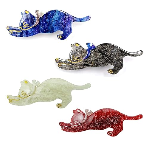 Yusier 4 Pack Acrylic Duckbill Clip Cute Cat Hair Clips for Women and Girls Bangs Clip Shark Clip Starry Sky Pattern Hair Clips Hair Decoration Beauty & Personal Care Yusier
