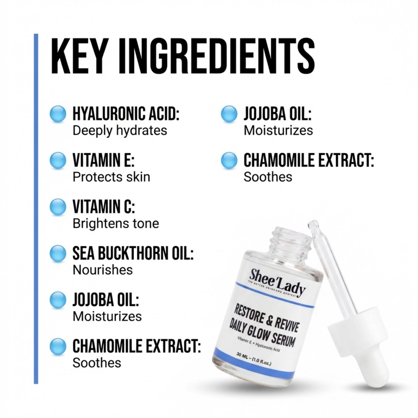 Shee'lady Restore & Revive Daily Glow Serum Daily Anti-Aging Wrinkle and Skin Tone Skin Care Treatment, Brightening Serum, Stocking Stuffers for Men Beauty & Personal Care Shee'lady