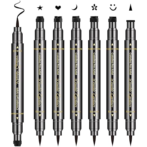 Erinde 6PCS Double-headed Eyeliner Stamp Pen Set, Black Stencil, Winged Eyeliner Tattoo Tool, Star Moon Heart Eye Makeup Beauty & Personal Care Erinde