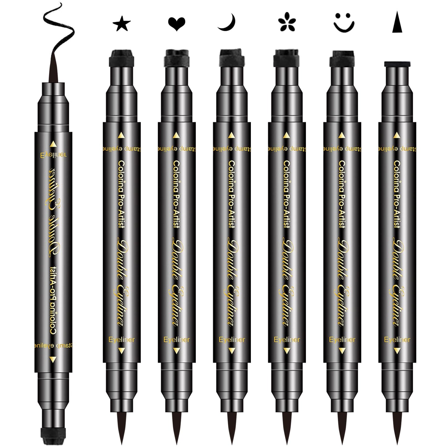 Erinde 6PCS Double-headed Eyeliner Stamp Pen Set, Black Stencil, Winged Eyeliner Tattoo Tool, Star Moon Heart Eye Makeup Beauty & Personal Care Erinde
