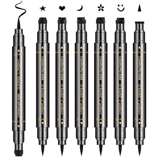 Erinde 6PCS Double-headed Eyeliner Stamp Pen Set, Black Stencil, Winged Eyeliner Tattoo Tool, Star Moon Heart Eye Makeup Beauty & Personal Care Erinde