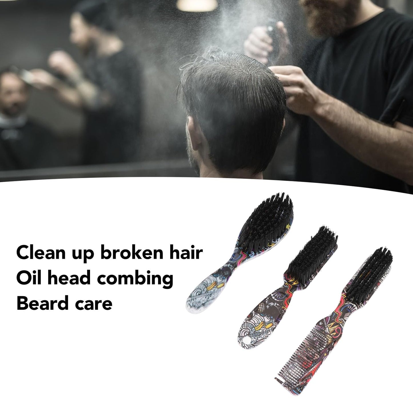 3pcs Beard Brush Set, 2 in 1 Barber Beard Brush, Comb and Brush Reinforced Bristles Portable and Lightweight for Stylingand Grooming Beauty and Personal Care Brrnoo
