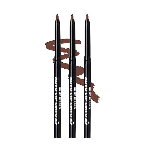 Ruby Kisses Auto Lip Liner Pencil (Brown 3 Pack), Long Lasting & Non-Fading, Smooth Application, Non-Feathering with Rich Pigmented Color, No Beauty & Personal Care Ruby Kisses