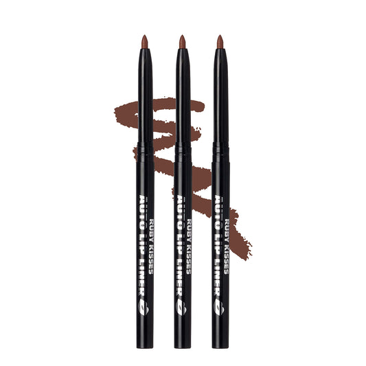 Ruby Kisses Auto Lip Liner Pencil (Brown 3 Pack), Long Lasting & Non-Fading, Smooth Application, Non-Feathering with Rich Pigmented Color, No Beauty & Personal Care Ruby Kisses