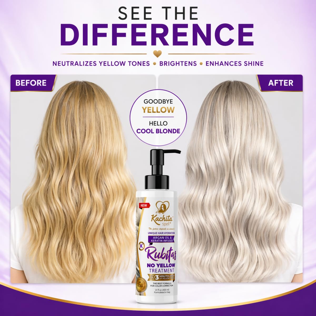 Kachita Spell Purple Toning Shampoo ConditionerTreatment Balance No Yellow Tone Correcting, Blonde Gray Hair, Eliminates Brassy and Yellow 350ml Made Beauty & Personal Care Kachita Spell