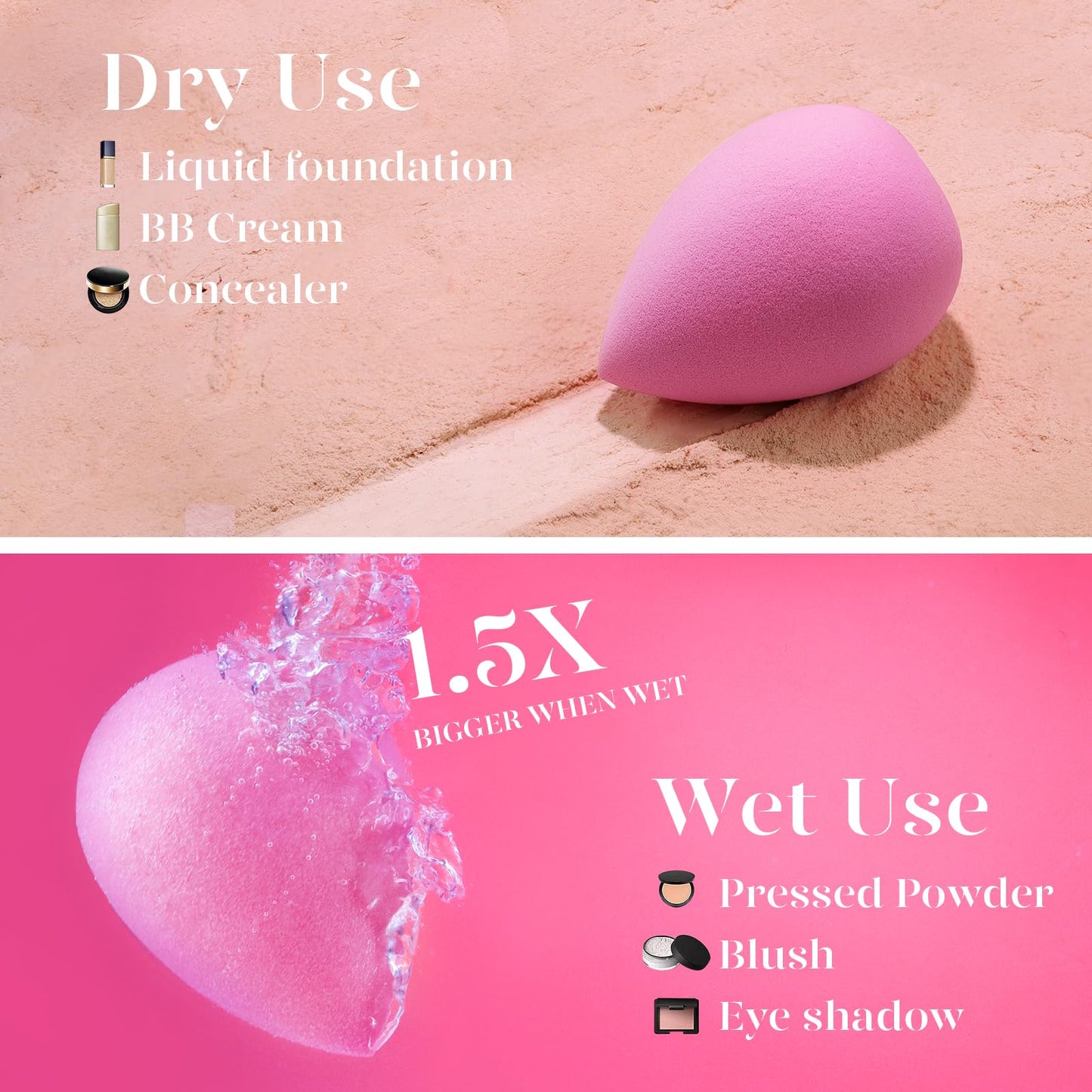 BEAKEY Super Soft Makeup Sponge Set of 6, Makeup Sponges for Foundation, Liquid, Cream and Powder, Pink Beauty Sponge for Blending, 0 Latex Blender Beauty & Personal Care BEAKEY