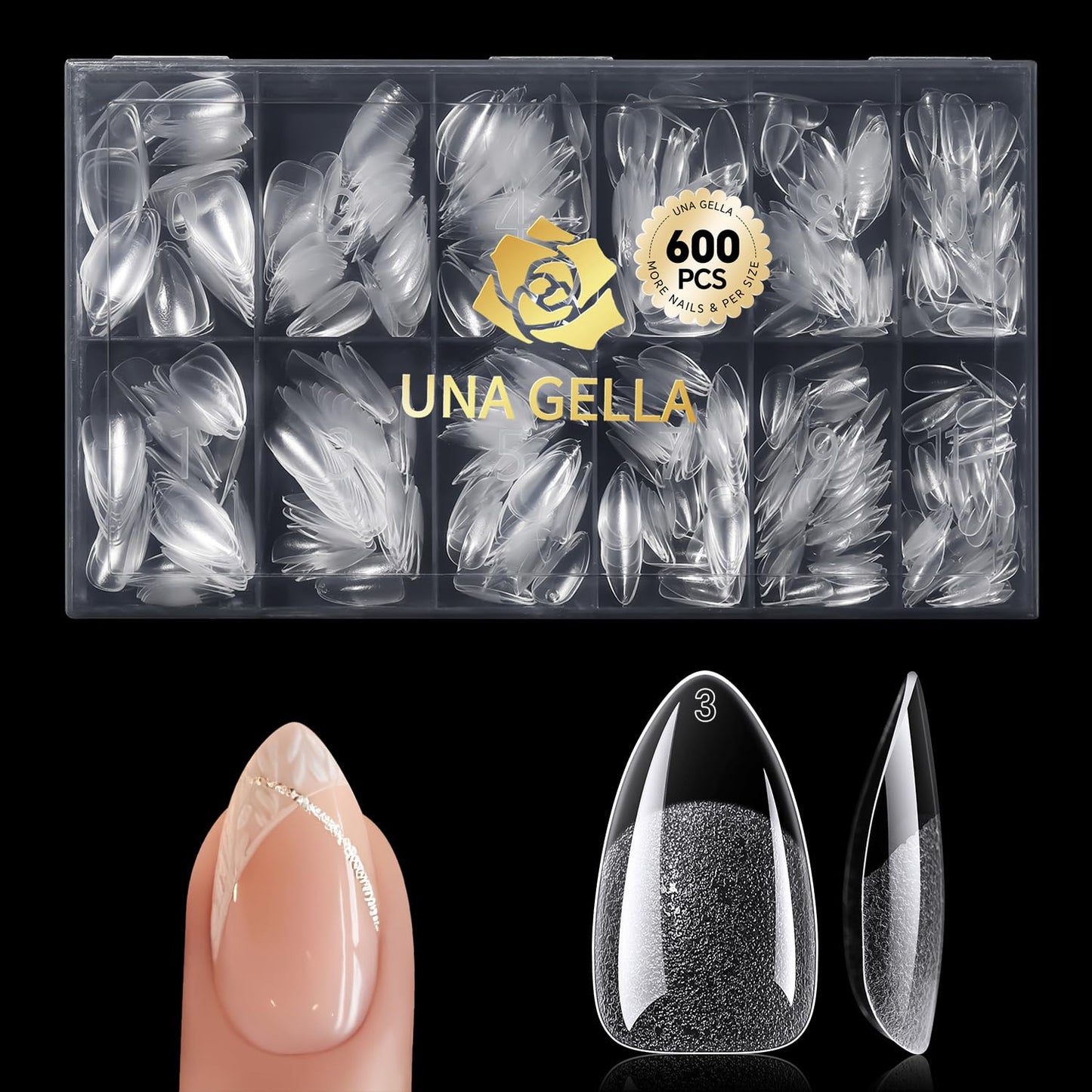 UNA GELLA Short Almond Gel Nail Tips, 600 Pcs Pre-Filed Short Nail Tips Almond Shape Half Matte Press On Nails 12 Sizes Full Cover Clear Fake Nails Beauty and Personal Care UNA GELLA Default Title
