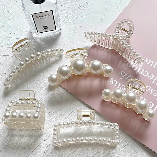 6 Pcs Pearl Hair Clips for Women Large Claw Clips for Thin Thick Hair White Hair Claw Clips for Wedding Gift Nonslip Hair Accessories for Women Beauty & Personal Care Sisiaipu