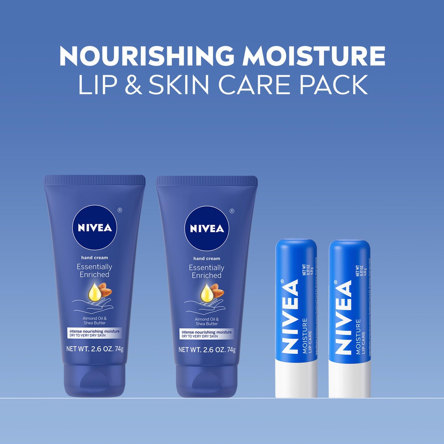 NIVEA Moisturizing Must-Haves Skin Care Set, Essentially Enriched Hand Cream with Almond Oil and Shea Butter, 2.6 Oz Tube (Pack of 2) + Moisture Lip Beauty & Personal Care Beiersdorf