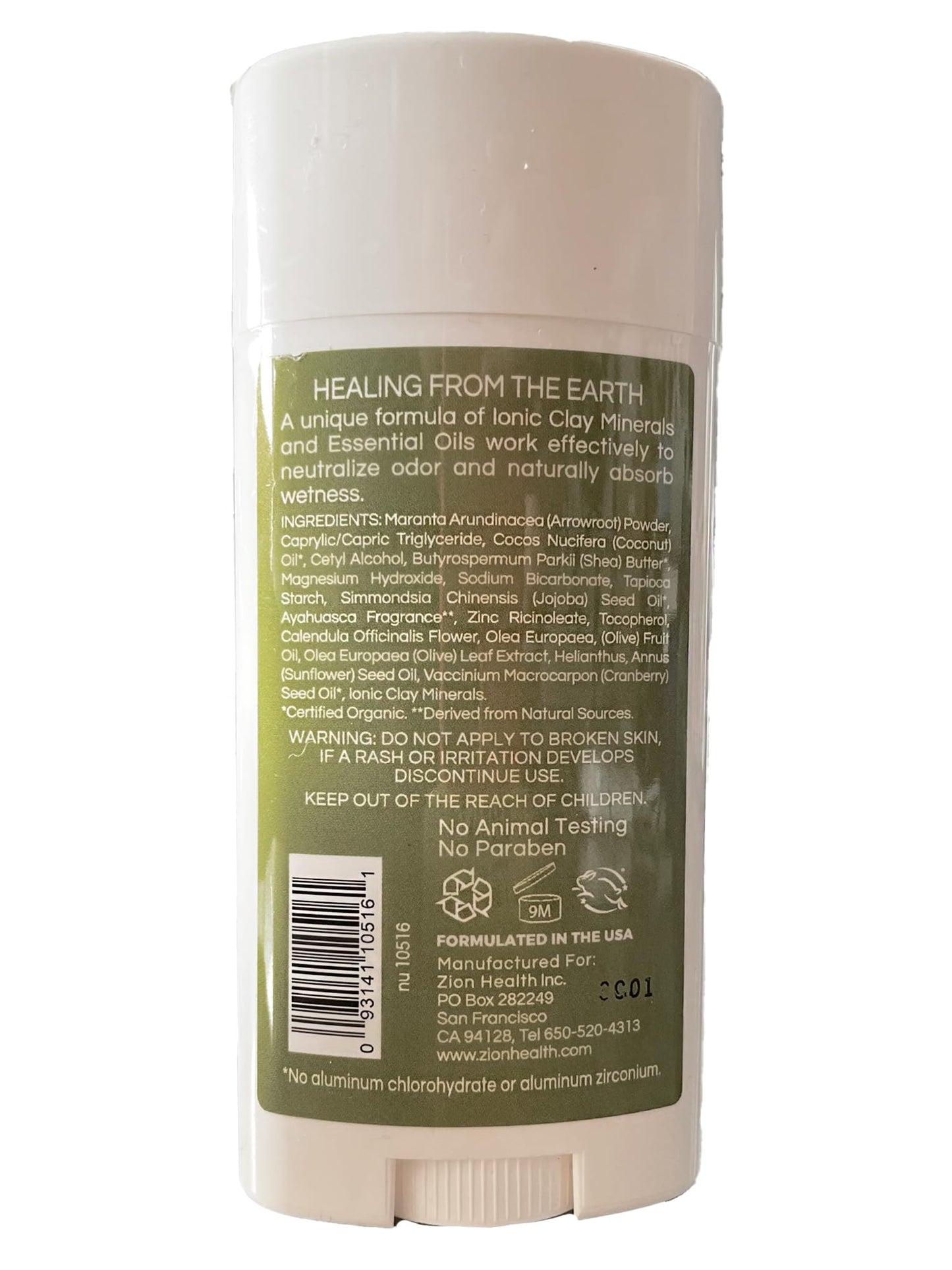Zion Health Clay Dry Natural Deodorant Stick 2.8 OZ Ayahuasca Beauty and Personal Care Zion Health