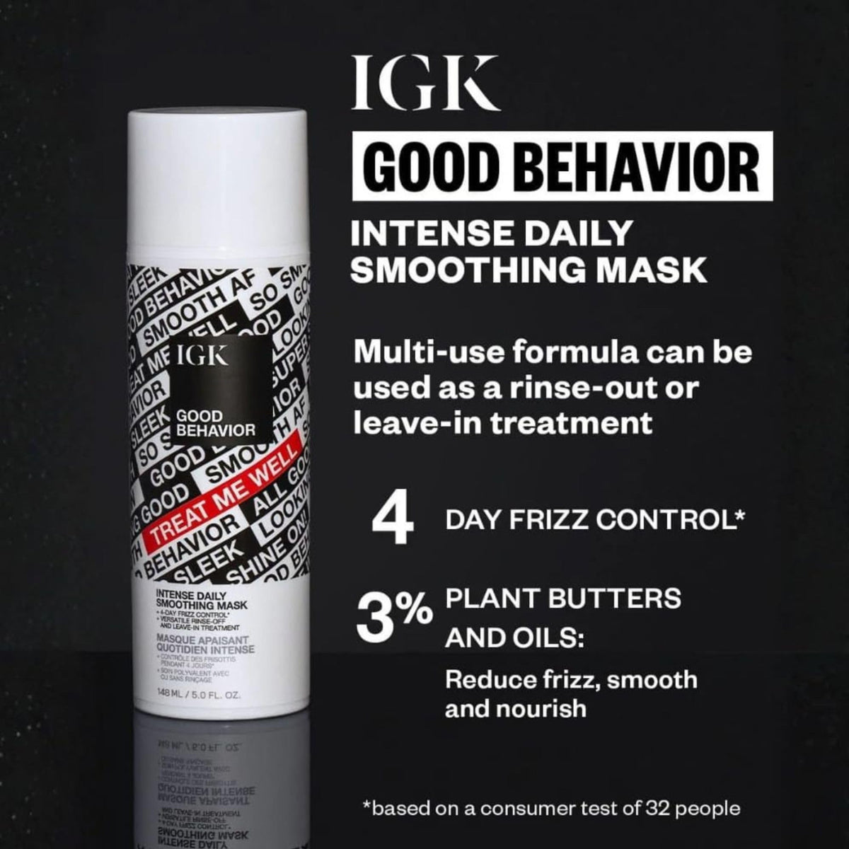 IGK Good Behavior Intense Daily Smoothing Hair Mask, Anti-Frizz, 5 Oz