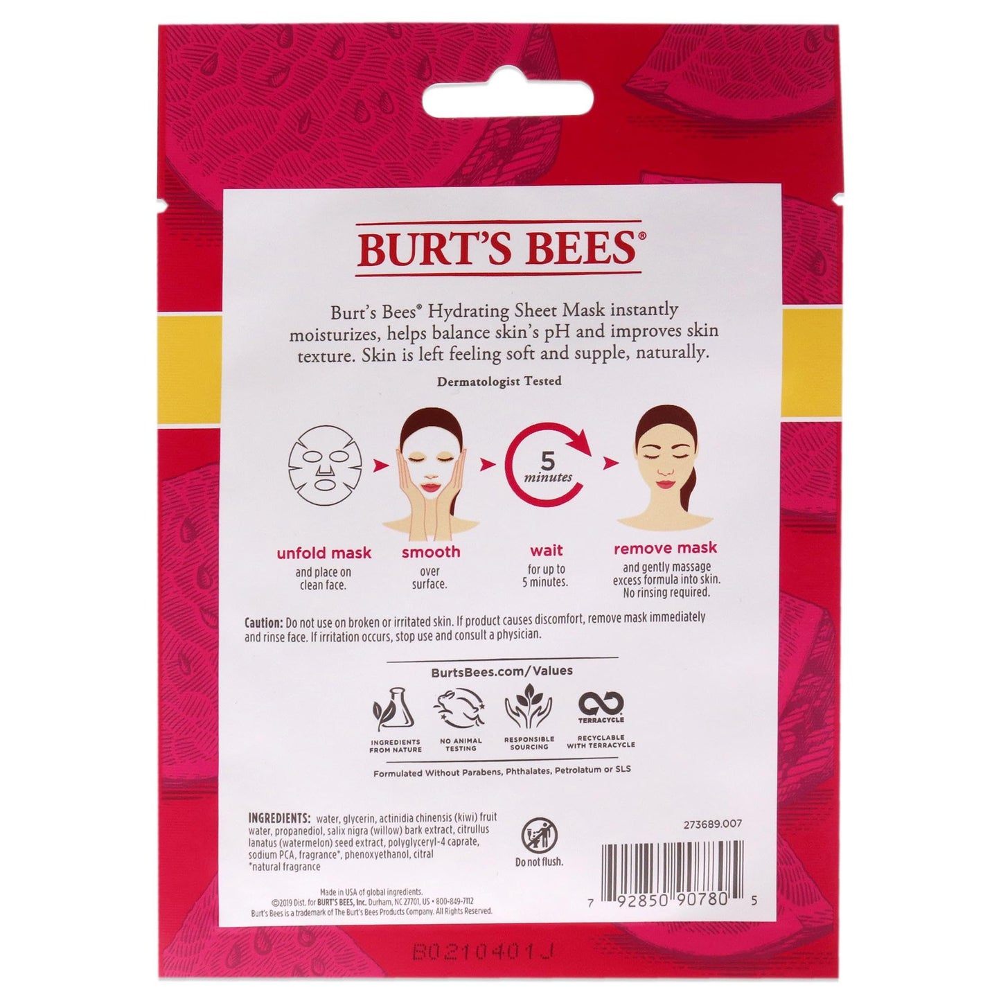 Burt's Bees Burts Bees Hydrating Sheet Mask With Watermelon 1 Pc Beauty & Personal Care Burt's Bees