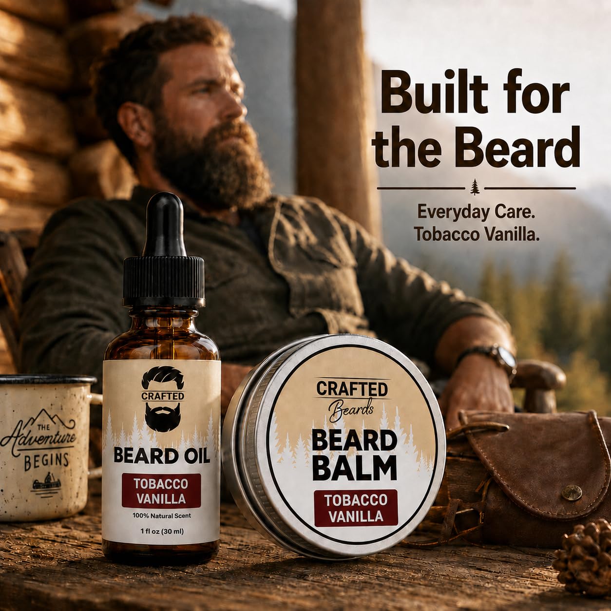 Crafted Beards Beard Care Kit for Men - Softer, Smoother, Moisturized Beard - Beard Oil and Beard Balm - Tobacco Vanilla Scent - Gift Set Beauty and Personal Care Crafted Beards