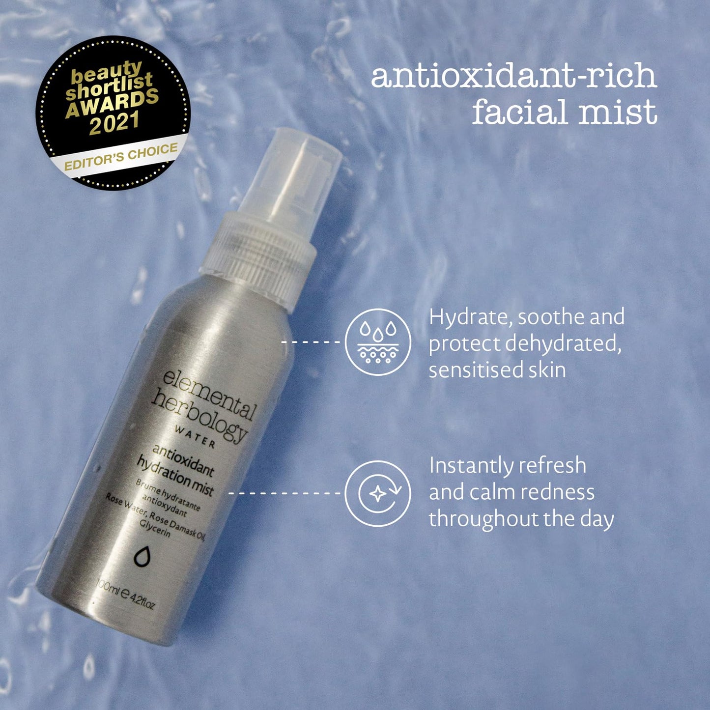Elemental Herbology Antioxidant Toning Mist 4.2 fl oz - Hydrating & Soothing Facial Spray with Rose Damask Flower Water, Rose Oil & Glycerin - Calms Beauty & Personal Care Elemental Herbology