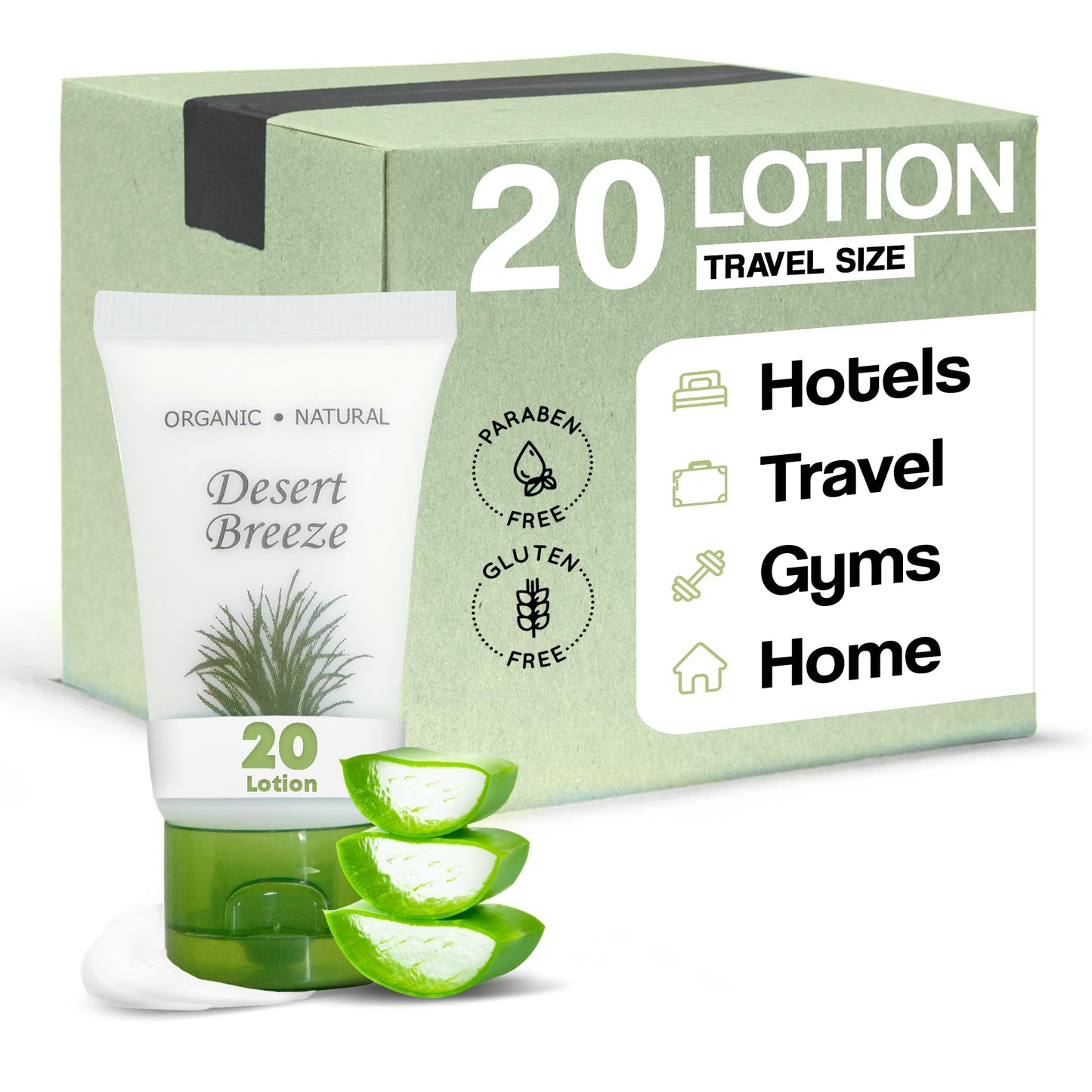Travel Size Hotel Lotion 20 Count 1 oz Bottles Guest Amenities for Vacation Rentals and Short Term Rentals Paraben Free Green Tea & Lemongrass Scent Beauty & Personal Care Desert Breeze