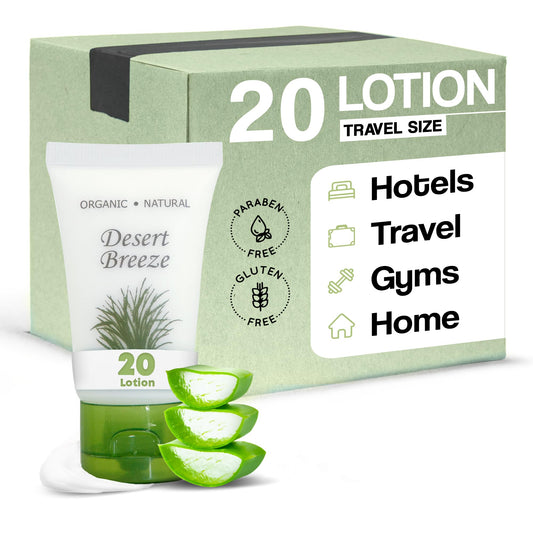 Travel Size Hotel Lotion 20 Count 1 oz Bottles Guest Amenities for Vacation Rentals and Short Term Rentals Paraben Free Green Tea & Lemongrass Scent Beauty & Personal Care Desert Breeze