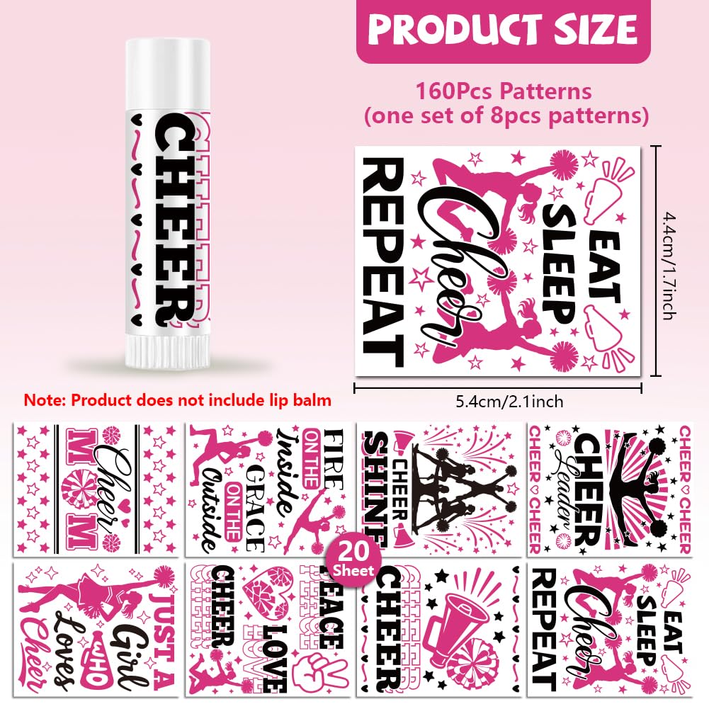 Peacoblue 160Pcs Lip Balm Labels Sticker for Tubes 2.1"x1.7" Cheerleading party, 8 Styles Waterproof Chapstick Labels Glossy for Homemade Lip Balm Beauty and Personal Care peacoblue