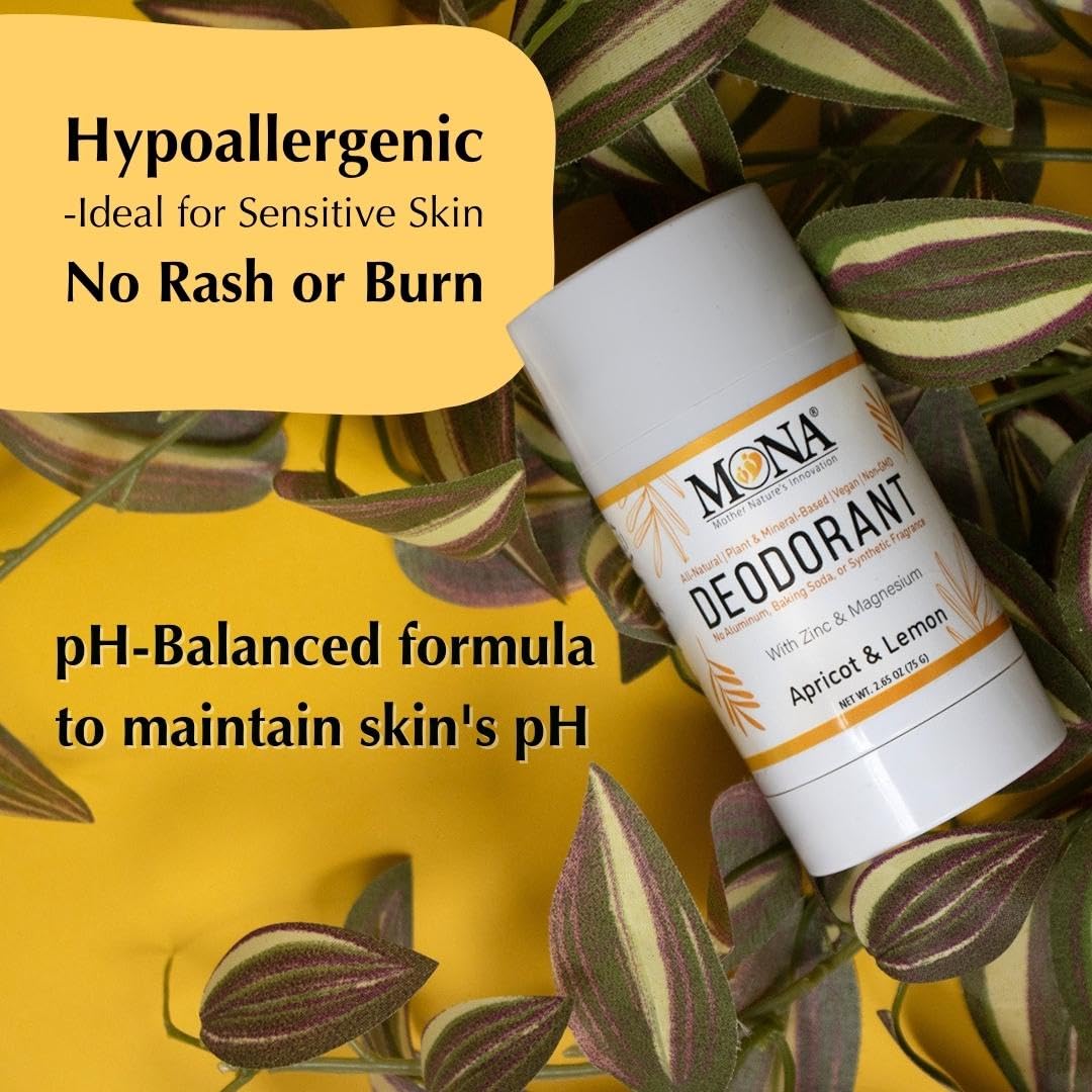 MONA All Natural Magnesium Deodorant for Women & Men - Baking Soda & Aluminum Free - (Apricot Lemon) 2.65oz Beauty and Personal Care MONA