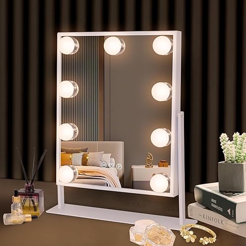 Hansong Vanity Mirror with Lights Lighted Makeup Mirror with 9 LED Bulbs Plug in Light Up Makeup Mirror with Lights 360 Rotation with 10x Magnifying Beauty & Personal Care Hansong