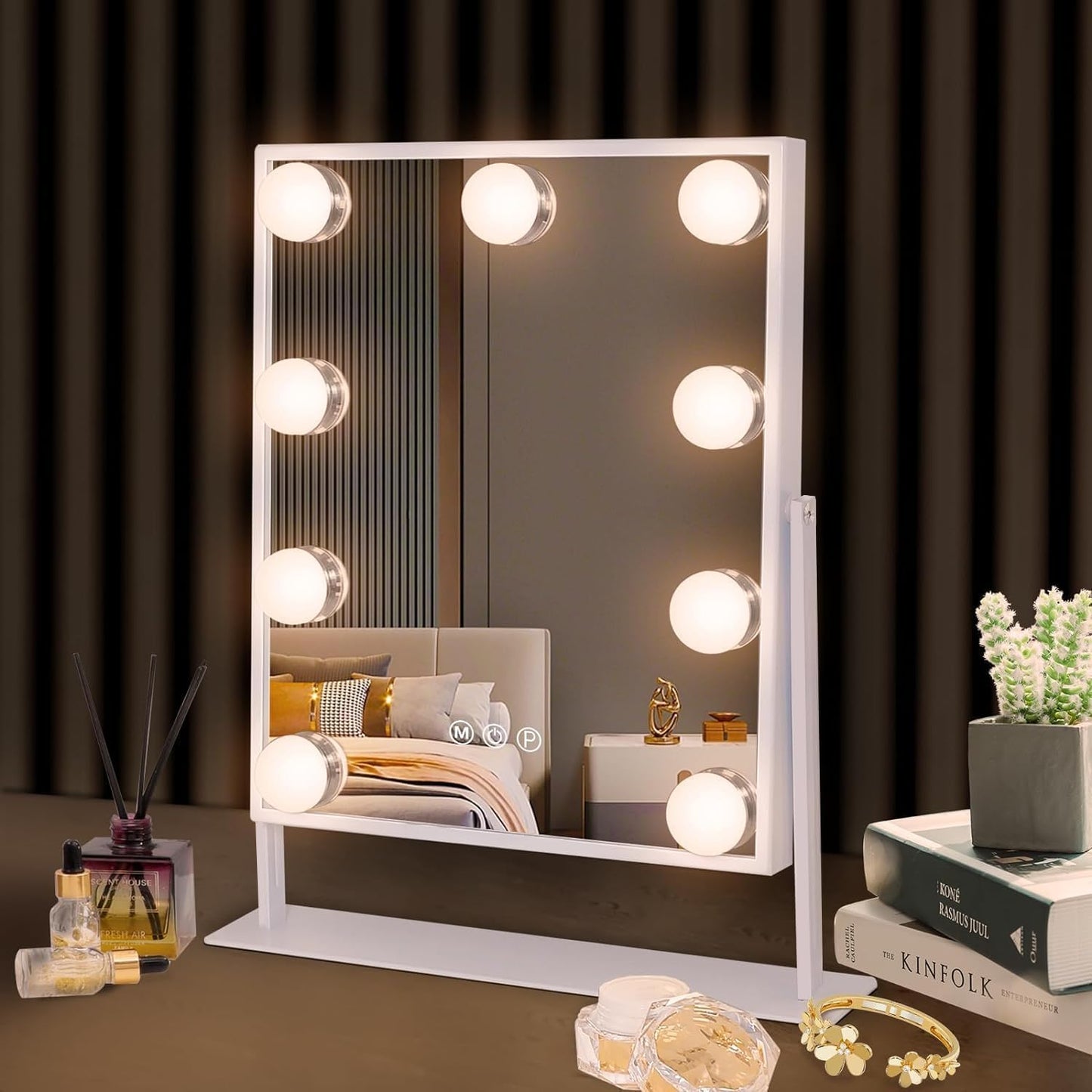Hansong Vanity Mirror with Lights Lighted Makeup Mirror with 9 LED Bulbs Plug in Light Up Makeup Mirror with Lights 360 Rotation with 10x Magnifying Beauty & Personal Care Hansong