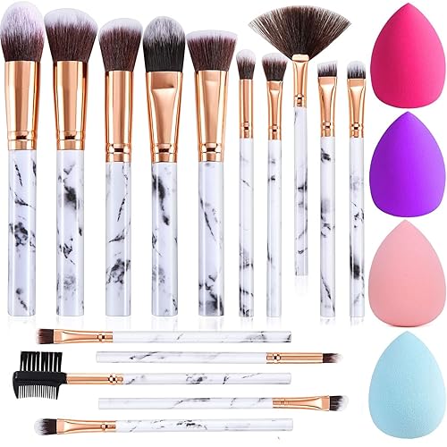 Makeup Brushes DUAIU 15PCs Marble Makeup Brush Set Premium Synthetic Kabuki Powder Blush Contour Foundation Concealer Eyeshadow Brushes with Makeup Beauty & Personal Care DUAIU