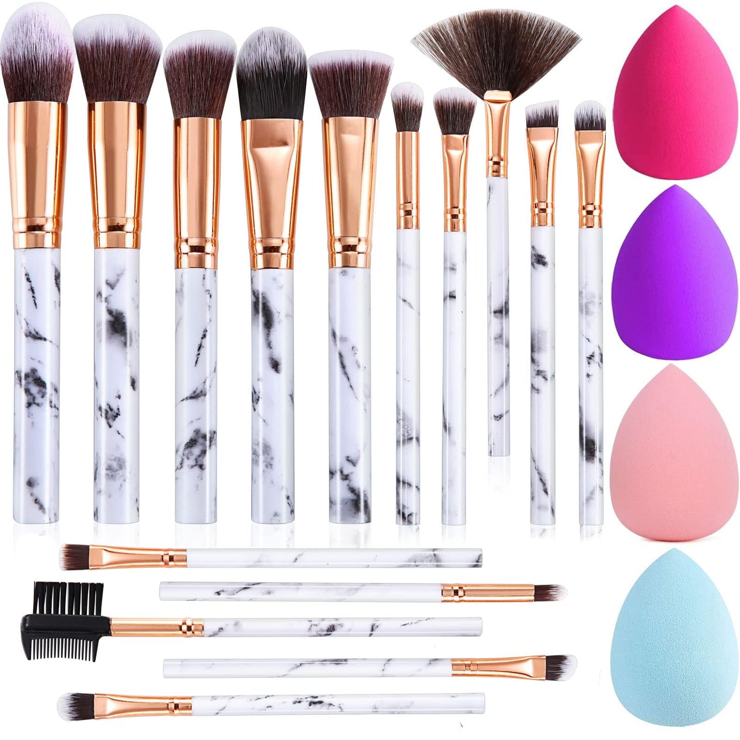 Makeup Brushes DUAIU 15PCs Marble Makeup Brush Set Premium Synthetic Kabuki Powder Blush Contour Foundation Concealer Eyeshadow Brushes with Makeup Beauty & Personal Care DUAIU