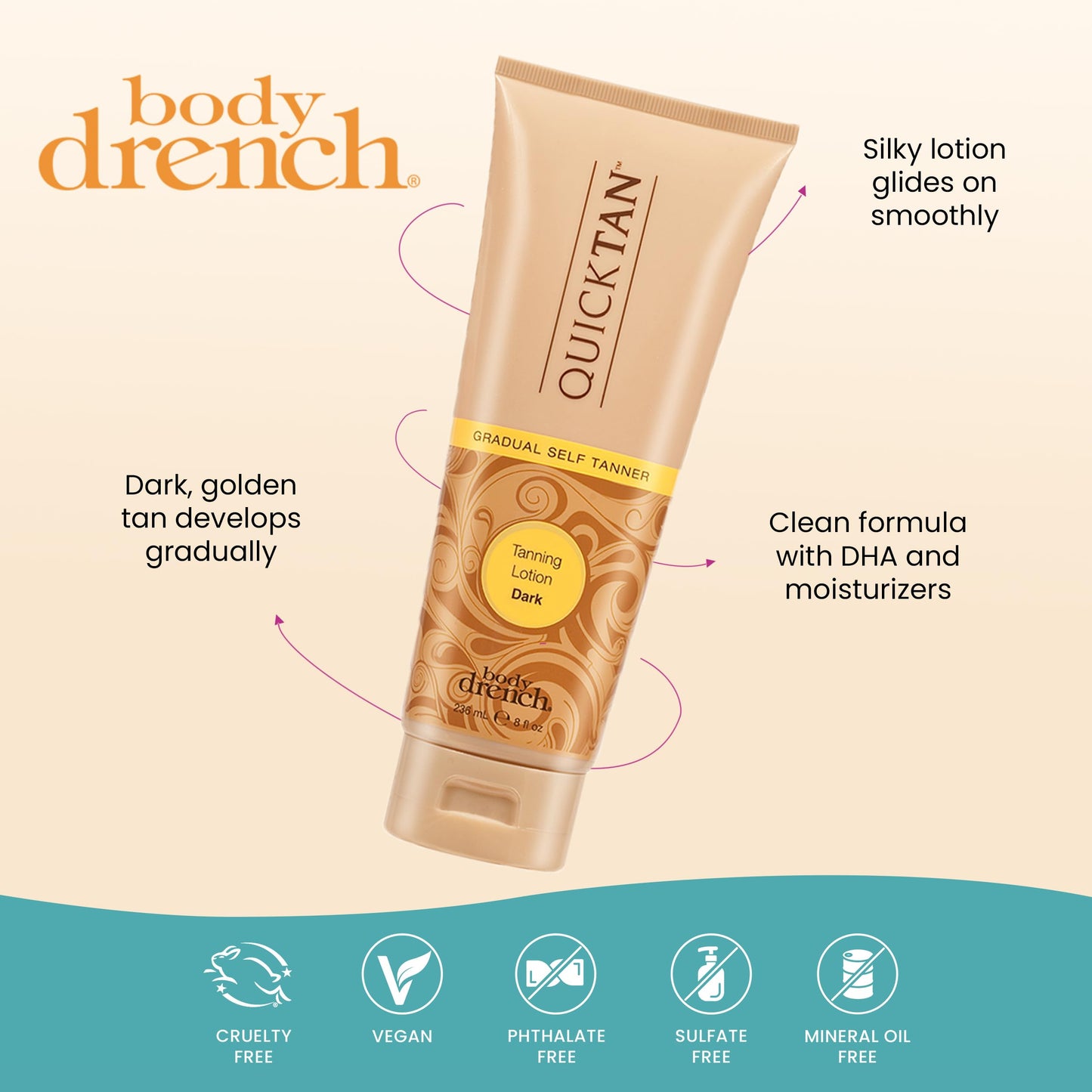 Body Drench Quick Tan Self Tanner Body Lotion - Sunless Tanning Lotion for Women, Natural-Looking Self Tan, Dark, 8 fl oz Beauty & Personal Care Body Drench