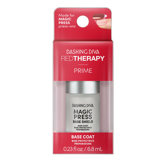 Dashing Diva Red Therapy Magic Press Base Shield - Protective Base Coat for Press On Nails - Prolongs Wear, Protects Nail - 0.23 Fl Oz