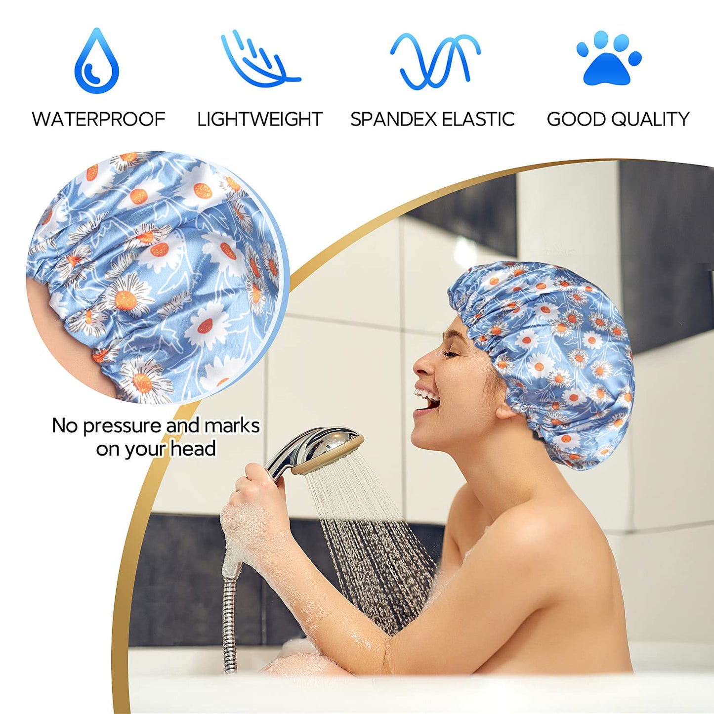 Reusable Shower Cap, Hair Cap, Oversized Waterproof Shower Caps Large Designed for all Hair Lengths with PEVA Lining & Elastic Band Stretch Shower Hat Beauty & Personal Care Fishent