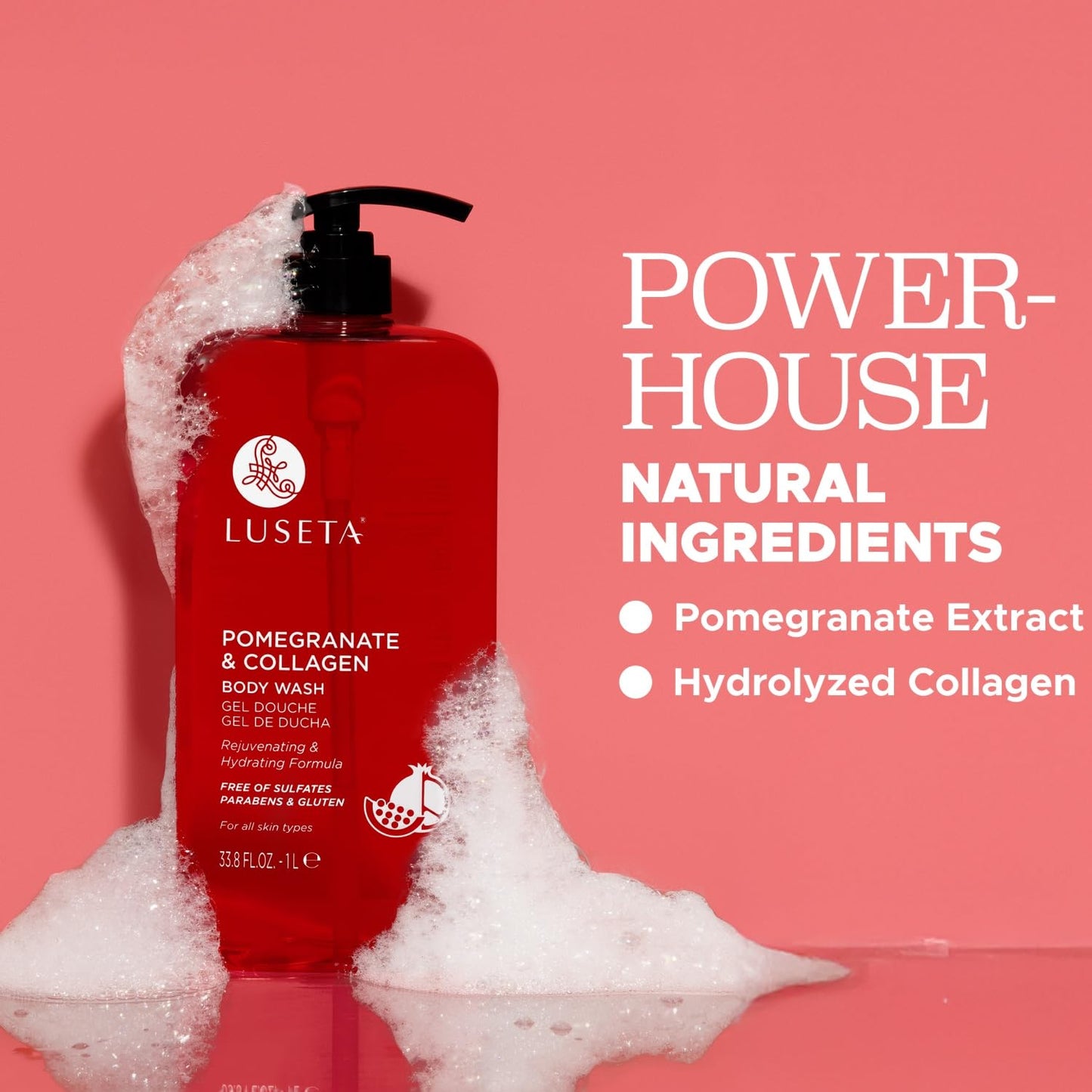 Luseta Pomegranate & Collagen Body Wash Rejuvenating Shower Gel Body Cleanser for All Skin Types Moisturizing and Hydrating Dry Skin 33.8oz Beauty & Personal Care L LUSETA