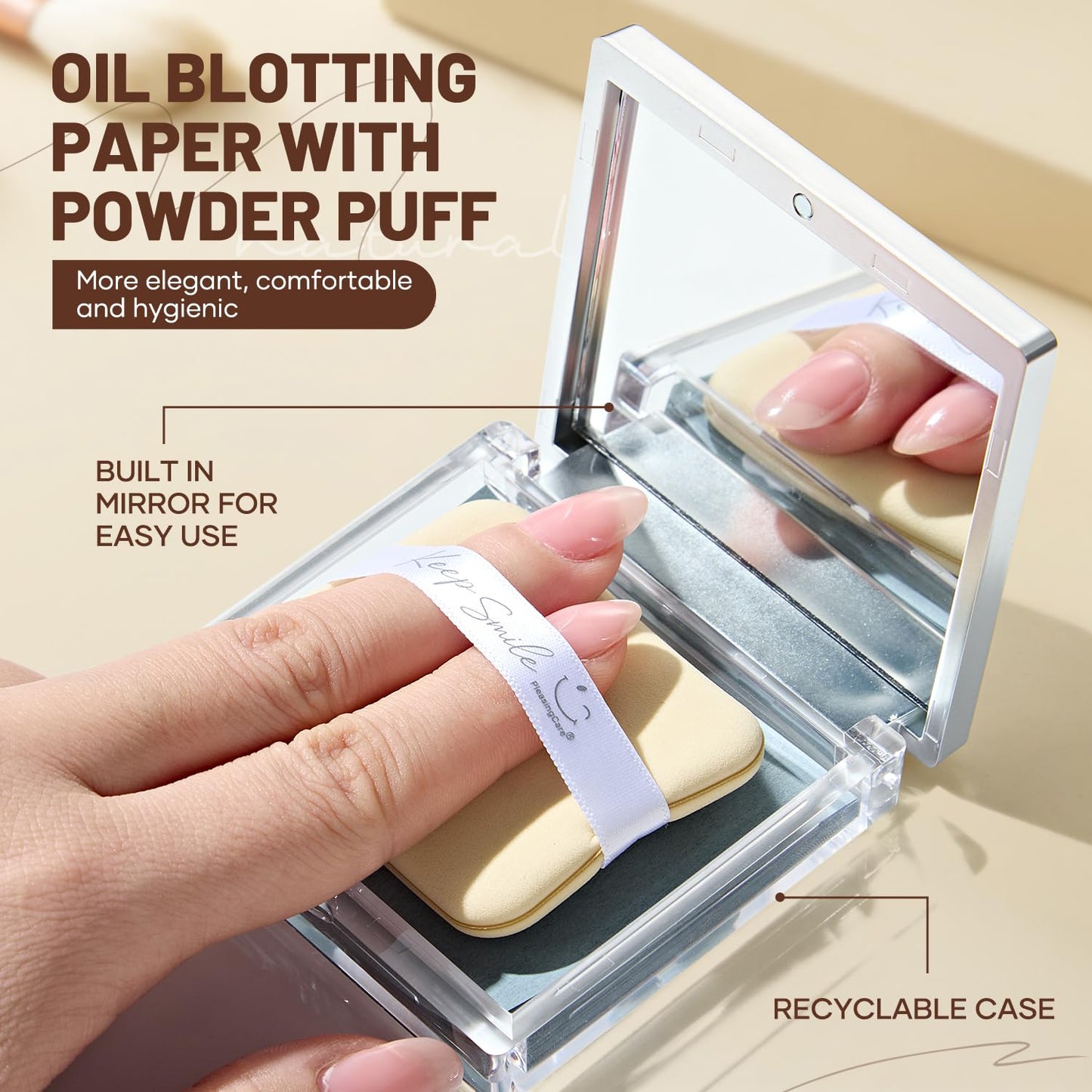 Makeup Mirror with Green-Tea Oil Blotting Sheets and Puff, 100 Count Facial Blotting Paper, Portable Compact for Purse, Travel and On-the-Go Touch-Ups Beauty and Personal Care PleasingCare