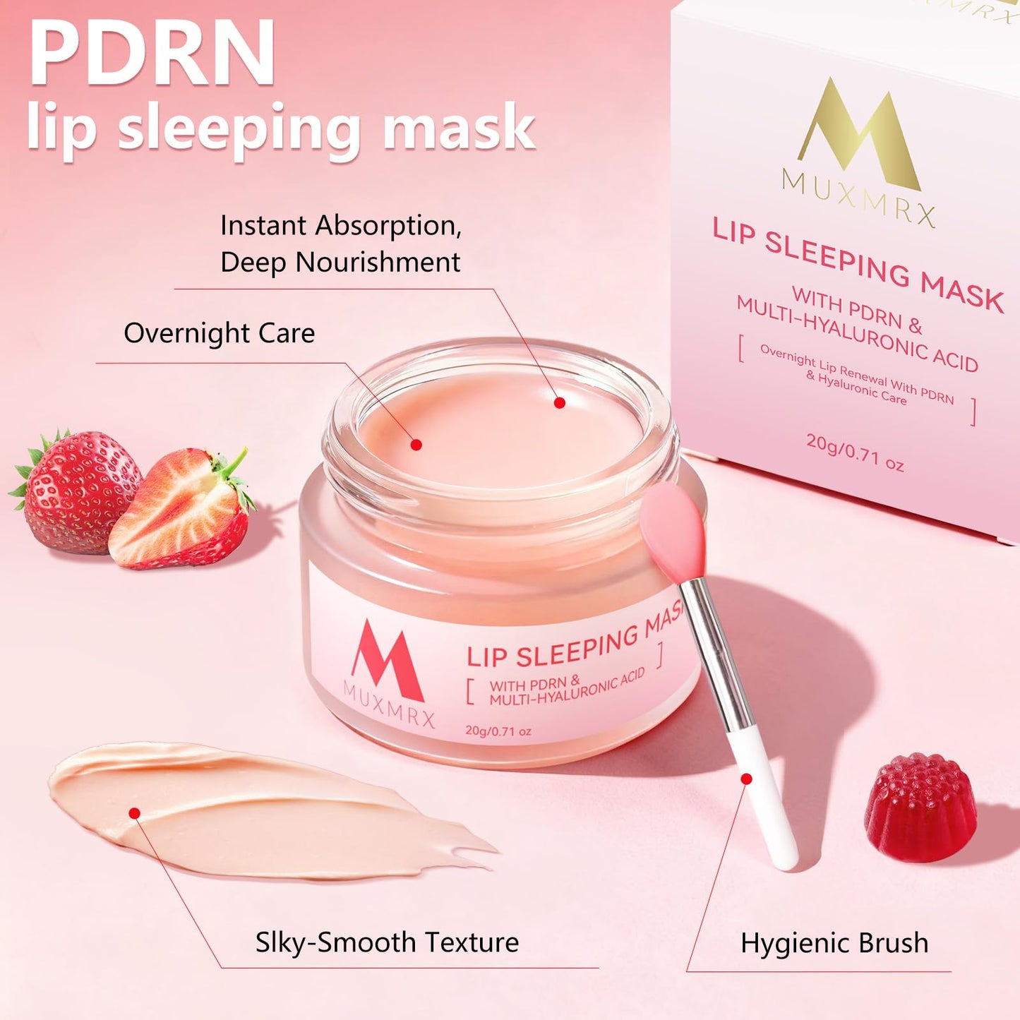 PDRN Lip Sleeping Mask, Salmon PDRN, 3 Hyaluronic Acid for Softer Lips, Long-lasting Moisture Lip Mask Overnight with Murumuru Butter & Antioxidants Beauty and Personal Care Muxmrx